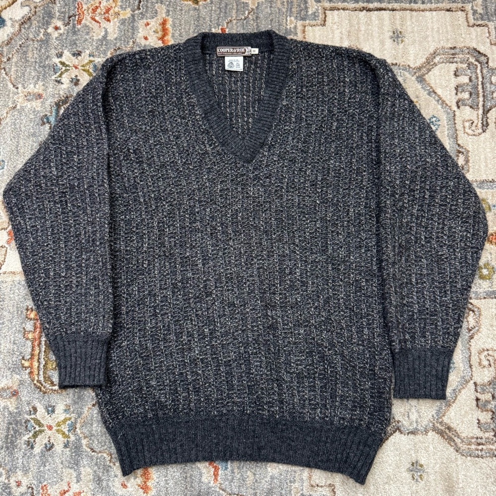Vintage 80s Dark Gray V-Neck Sweater